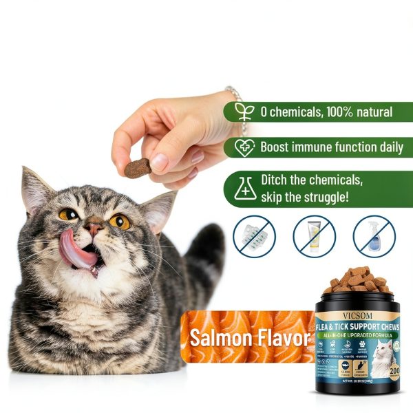 VICSOM Cat Flea Chews Natural Flea Tick Prevention Salmon-2