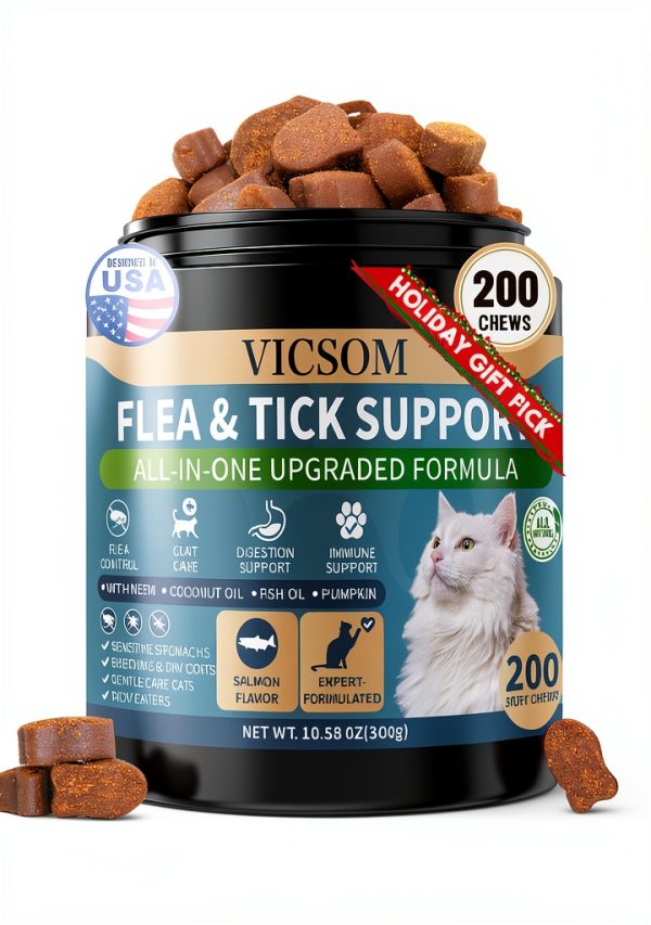 VICSOM Cat Flea Chews Natural Flea Tick Prevention Salmon-0