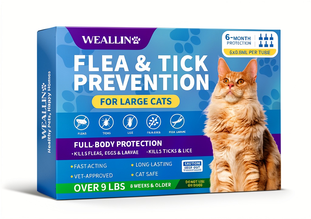 Applying WEALLIN flea treatment on a cat's shoulder blades