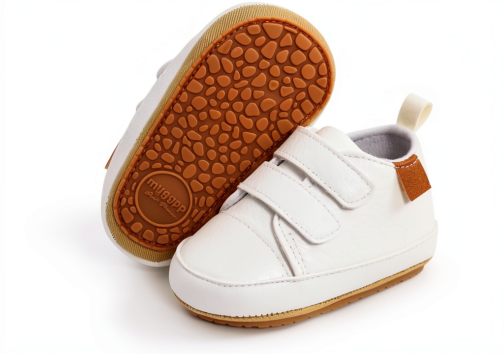 Baby wearing BABSMULY soft PU leather sneakers at a birthday party